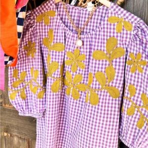 ivy jane Purple Gingham Blouse with Gold Floral